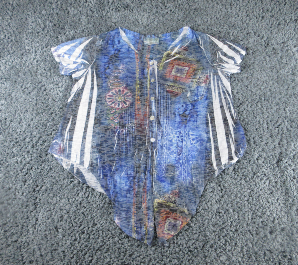 Impulse California Shirt Womens Extra Large Blue White Wearable Art Short Sleeve